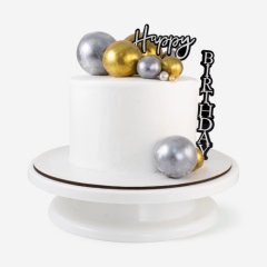 Топпер декоративный акриловый "Happy Birthday" Чёрно-серебряный 9,5х15 см 551954